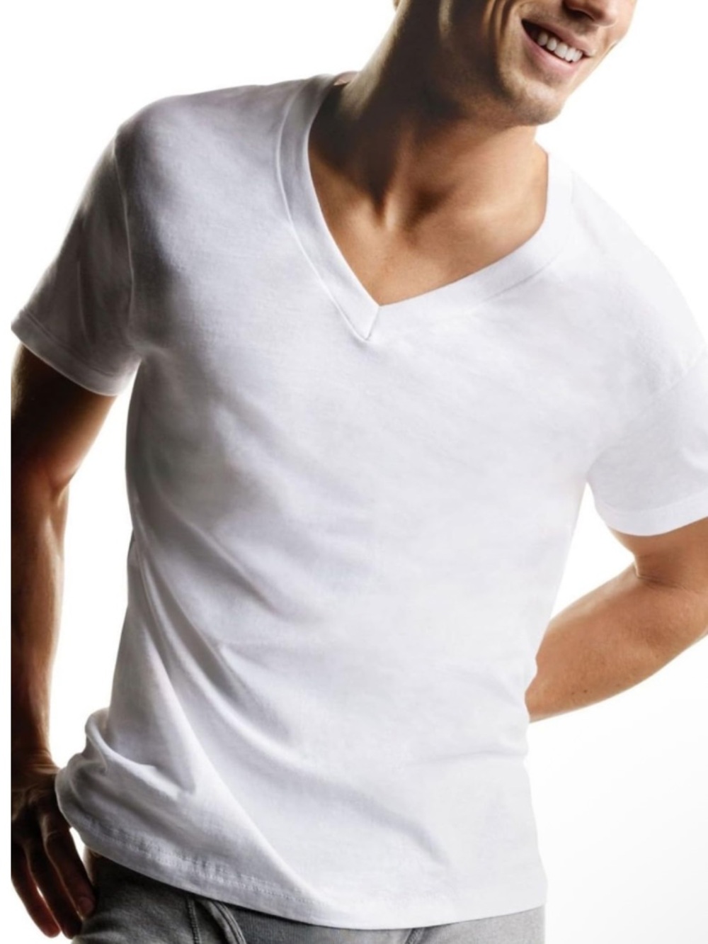 Men's White V-Neck Undershirt